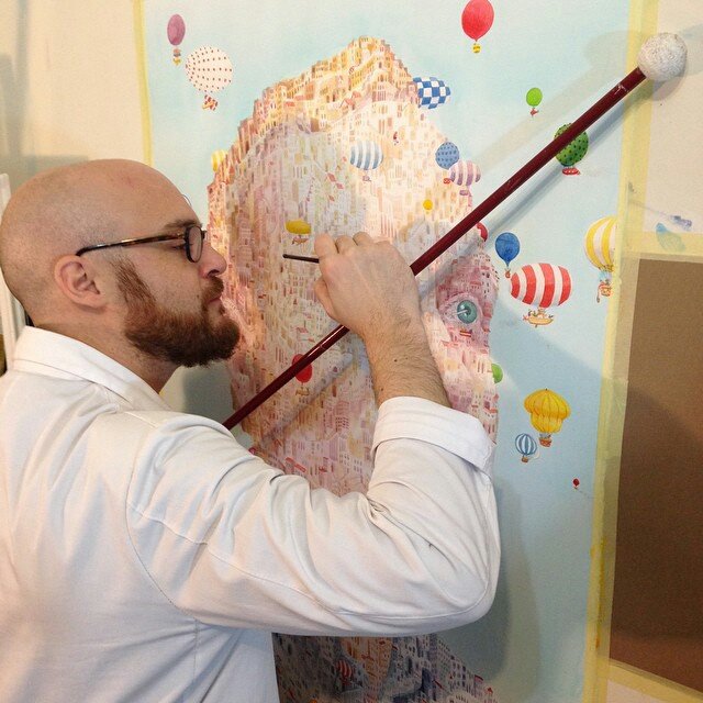Alfonso Aguirre working in the studio